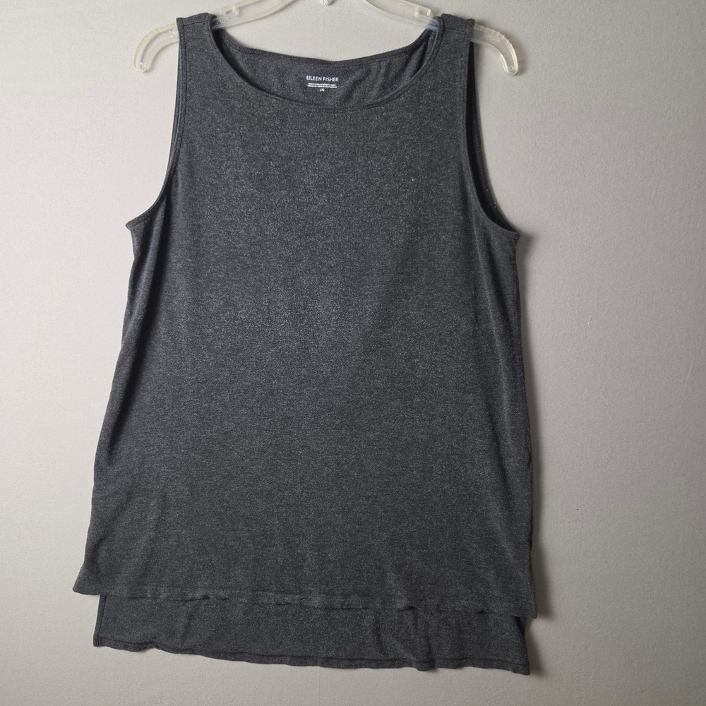 Eileen Fisher Womens Gray Tencel Lyocell Stretch Layered Hem Tunic Tank Top L